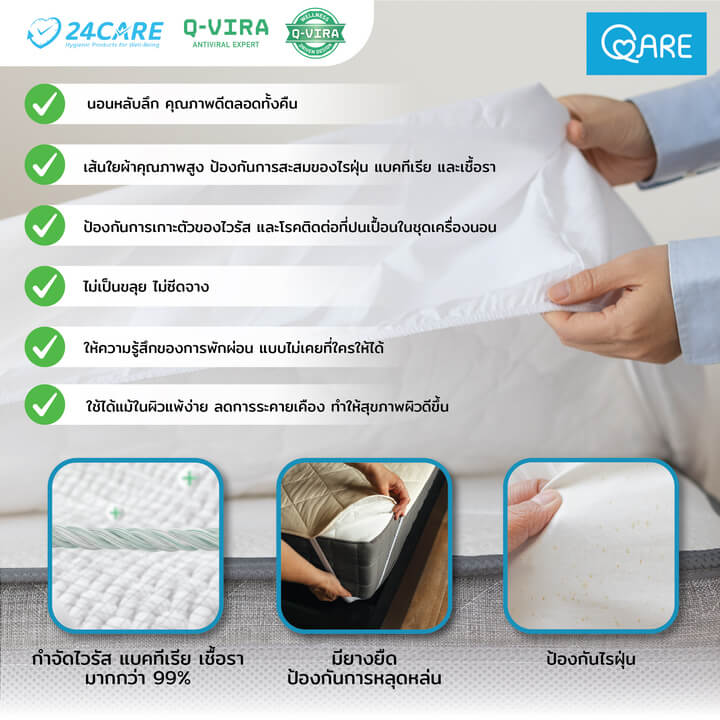 QARE ชุดผ้าปูเตียงและปลอกหมอน Premium สีขาว Snow White - Image 2